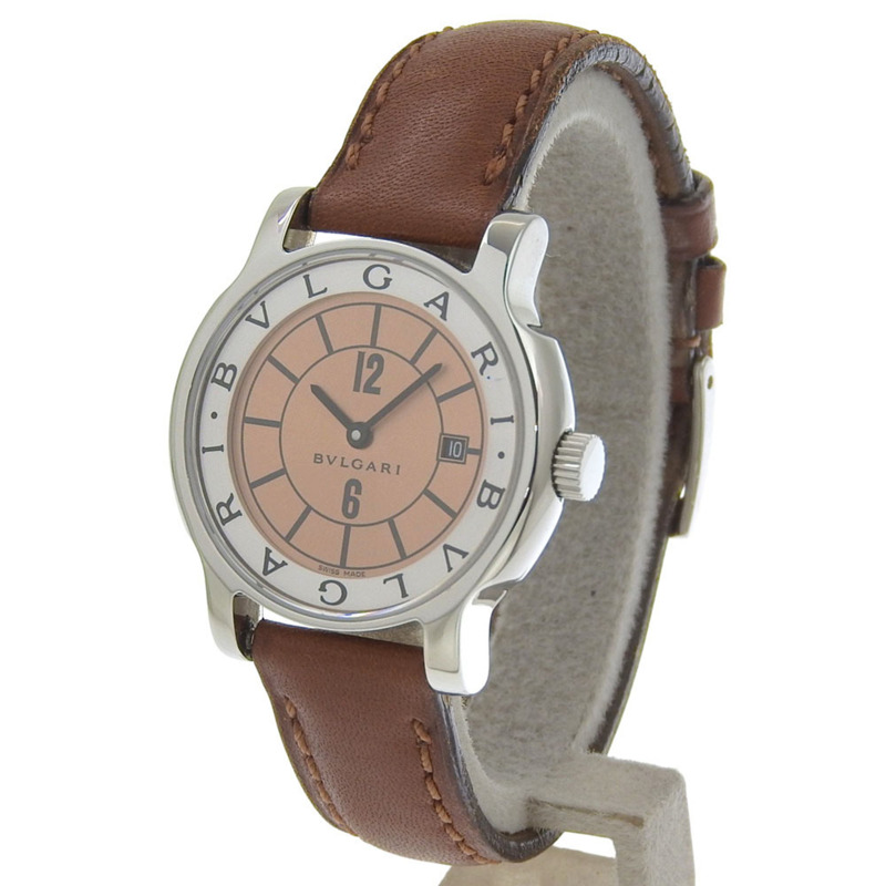 寶格麗 (Bulgari) Solo Tempo ST29SL 女士腕錶，精鋼錶殼搭配皮革錶帶，石英模擬指針，青銅色錶盤-1