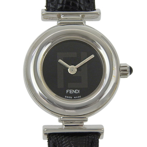 Fendi FENDI 320L 不鏽鋼 x 皮革石英模擬黑色錶盤女士腕錶