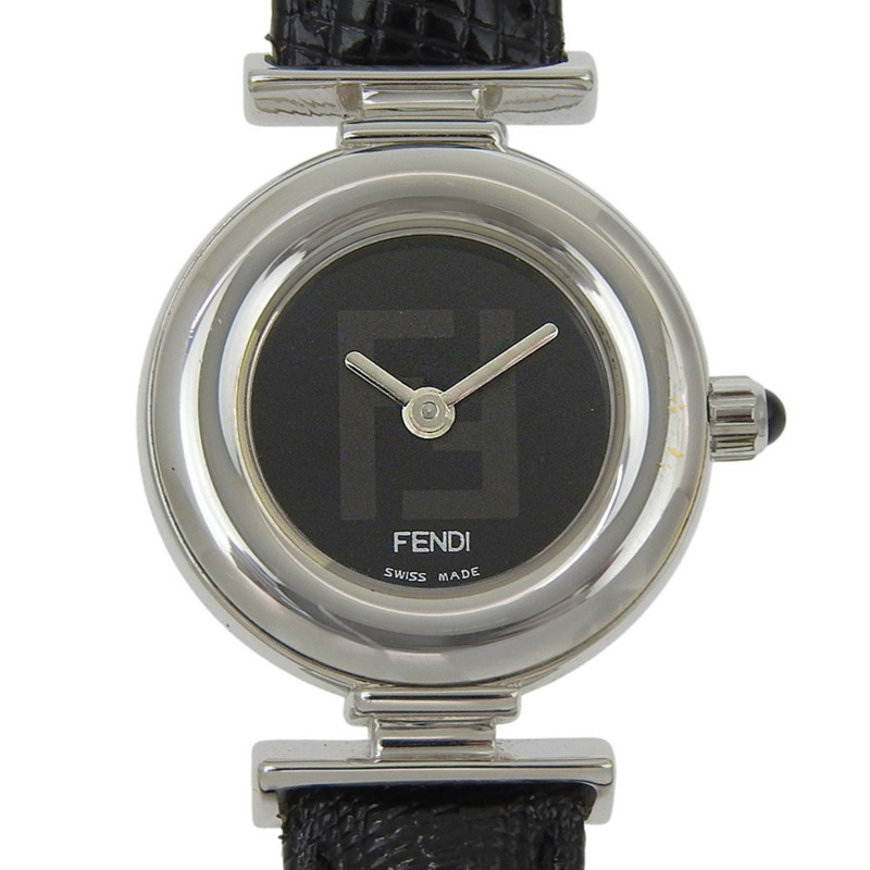Fendi FENDI 320L 不鏽鋼 x 皮革石英模擬黑色錶盤女士腕錶-0