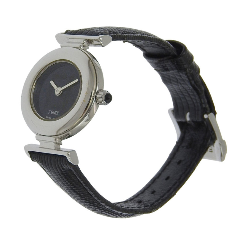 Fendi FENDI 320L 不鏽鋼 x 皮革石英模擬黑色錶盤女士腕錶-1