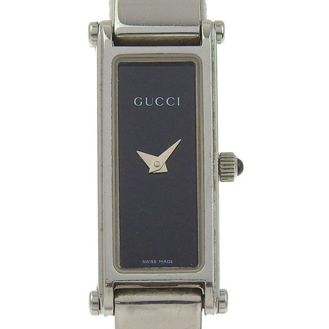 Gucci 1500L 女士不鏽鋼石英模擬腕錶，黑色錶盤