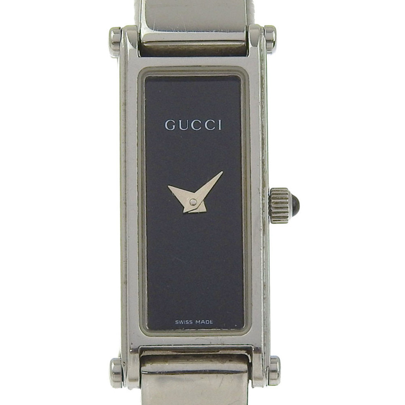 Gucci 1500L 女士不鏽鋼石英模擬腕錶，黑色錶盤-0