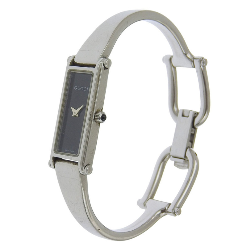 Gucci 1500L 女士不鏽鋼石英模擬腕錶，黑色錶盤-1