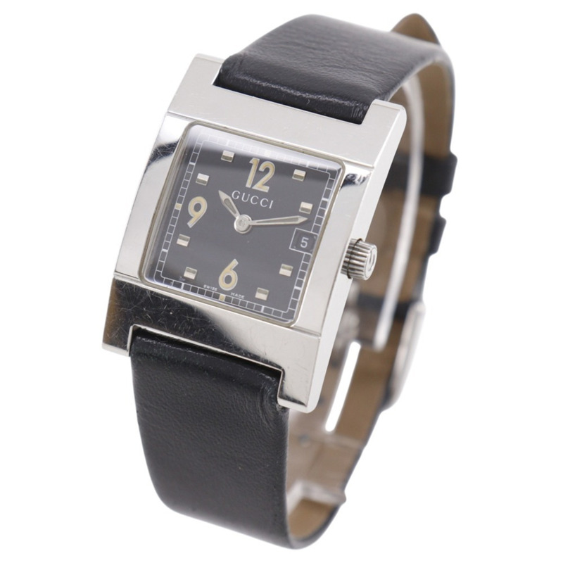 Gucci GUCCI 7700L 女士腕錶，不鏽鋼錶殼搭配皮革錶帶，石英模擬機芯，黑色錶盤。-1