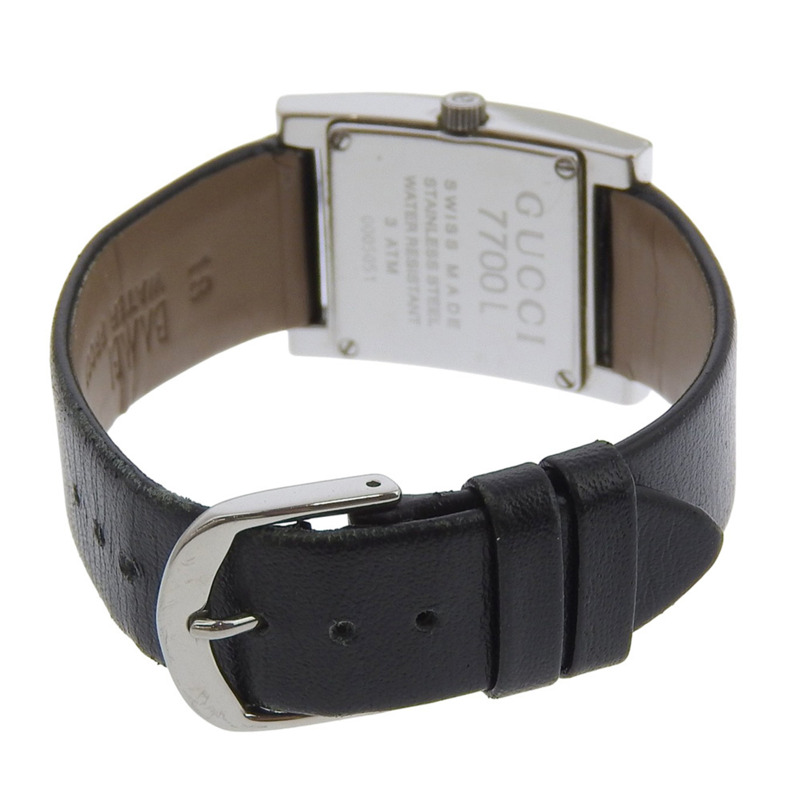 Gucci GUCCI 7700L 女士腕錶，不鏽鋼錶殼搭配皮革錶帶，石英模擬機芯，黑色錶盤。-3