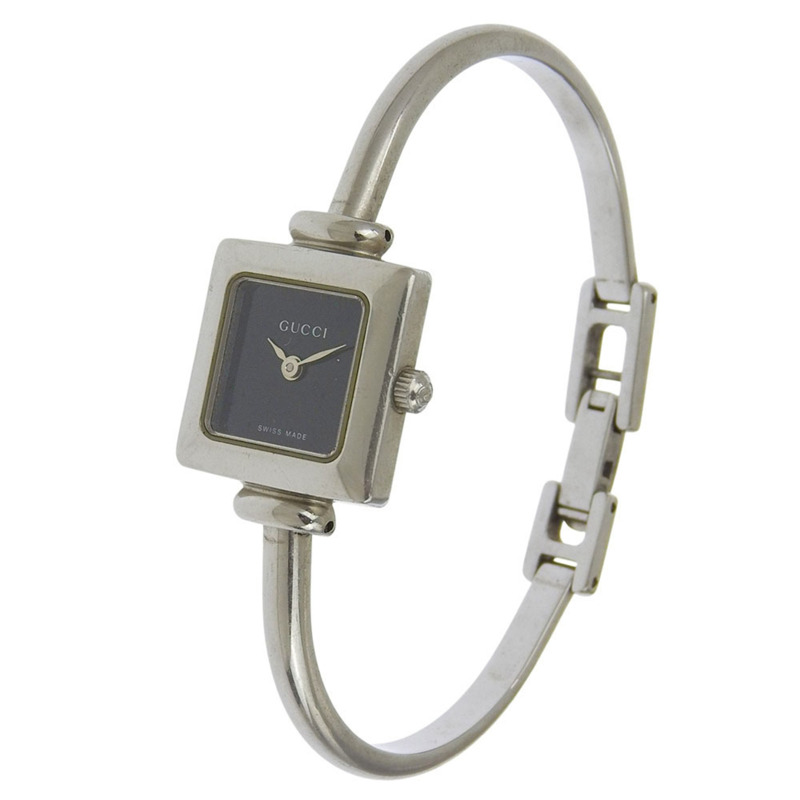 Gucci 1900L 女士不鏽鋼石英模擬腕錶，黑色錶盤-1