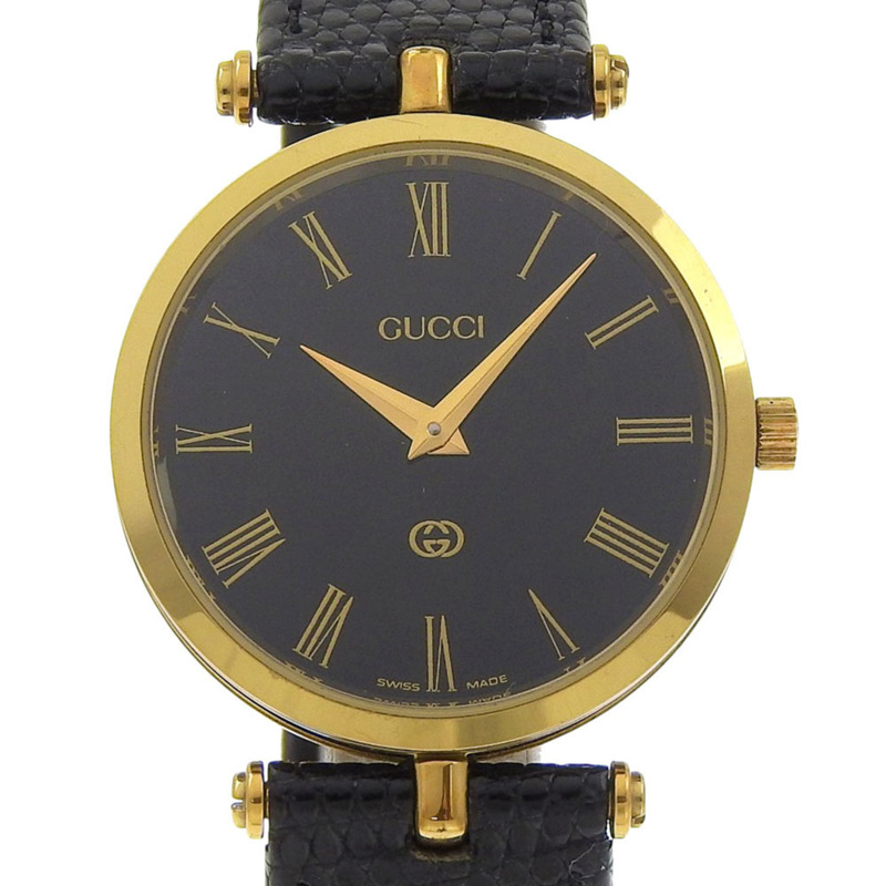 Gucci Sherry腕錶，鍍金x皮革錶帶，石英模擬機芯，黑色錶盤，女士款。-0