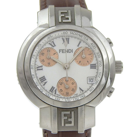 Fendi Olologi 4500L 不鏽鋼 x 皮革白色石英模擬腕錶（女款）