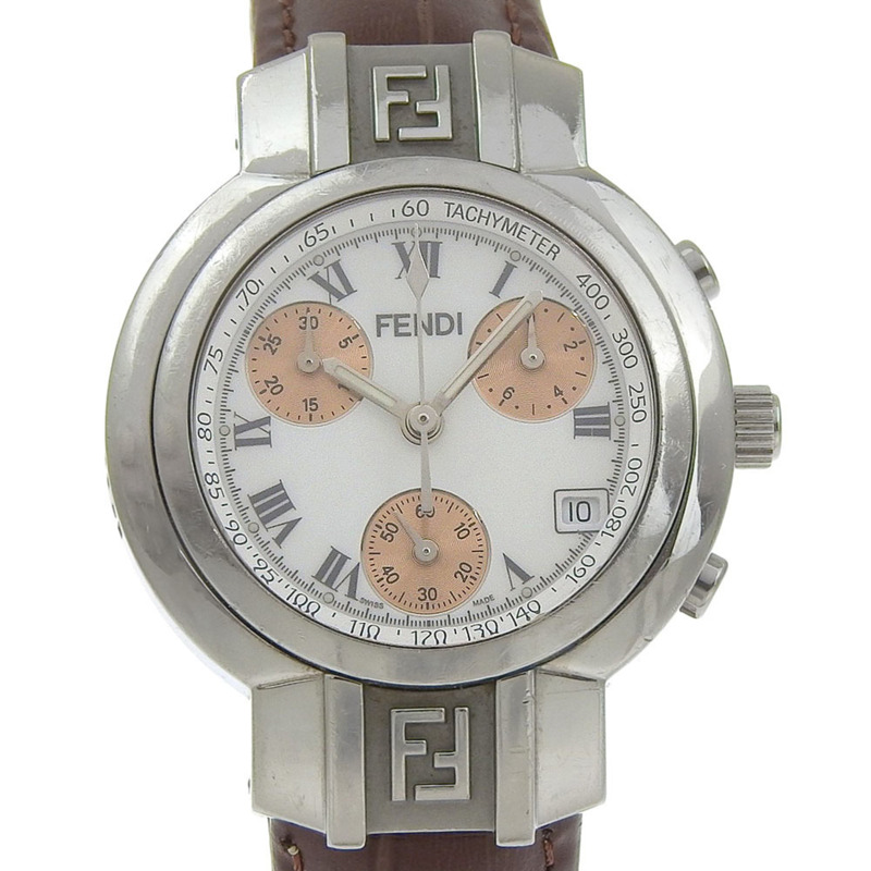 Fendi Olologi 4500L 不鏽鋼 x 皮革白色石英模擬腕錶（女款）-0