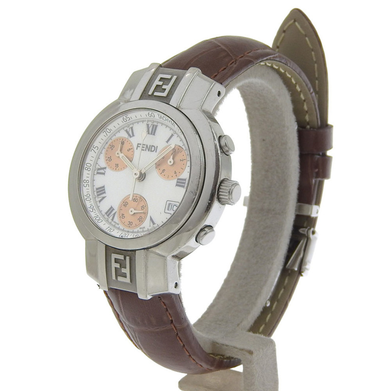 Fendi Olologi 4500L 不鏽鋼 x 皮革白色石英模擬腕錶（女款）-1