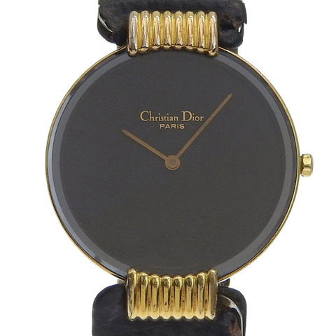 Christian Dior Bakira 腕錶 47.153-4 鍍金 x 皮革錶帶 石英模擬黑色錶盤 女士款