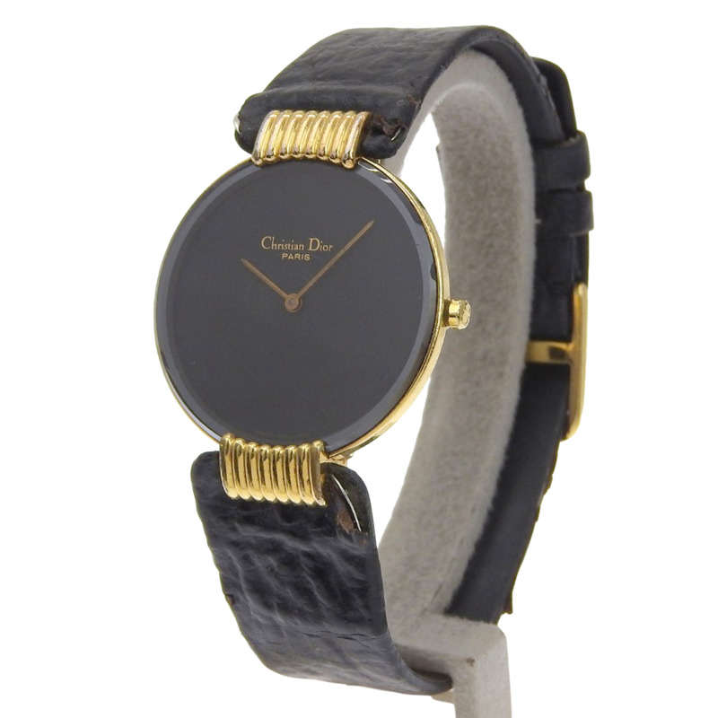 Christian Dior Bakira 腕錶 47.153-4 鍍金 x 皮革錶帶 石英模擬黑色錶盤 女士款-1