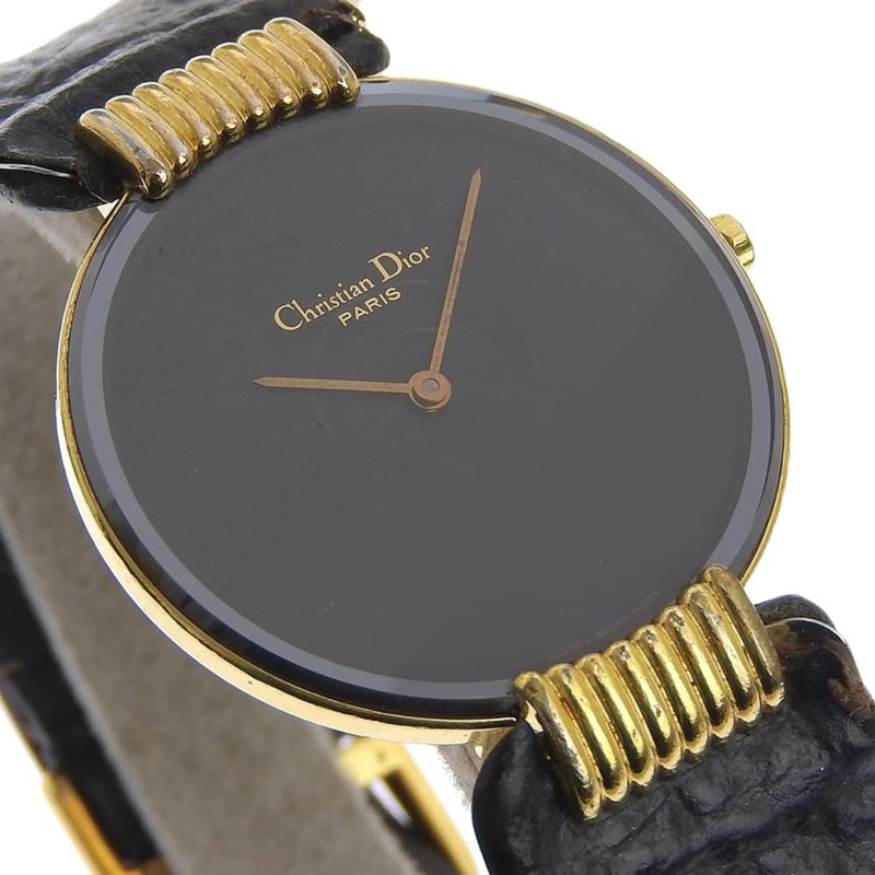 Christian Dior Bakira 腕錶 47.153-4 鍍金 x 皮革錶帶 石英模擬黑色錶盤 女士款-2