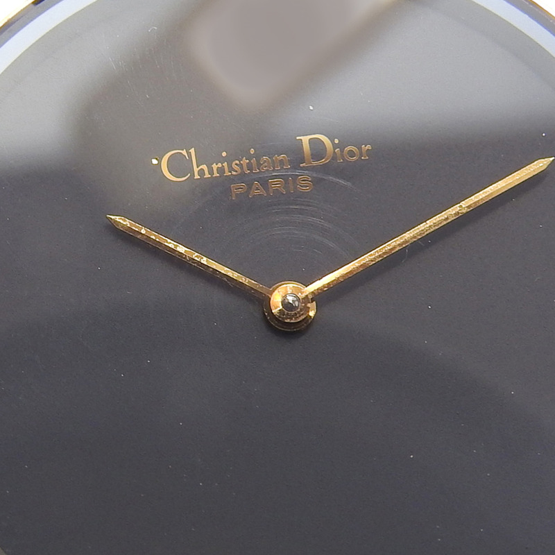 Christian Dior Bakira 腕錶 47.153-4 鍍金 x 皮革錶帶 石英模擬黑色錶盤 女士款-6
