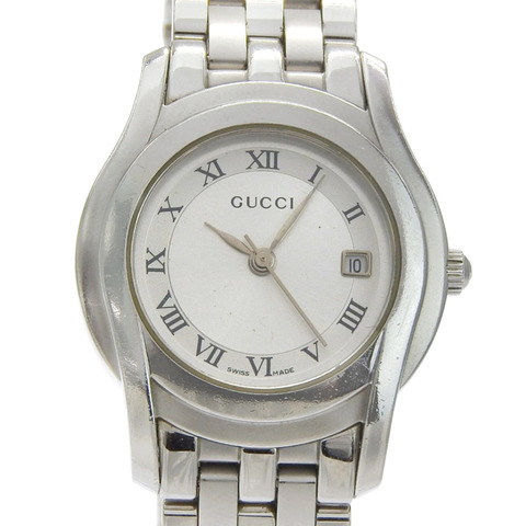 Gucci 5500L 女士不鏽鋼石英模擬腕錶，銀色錶盤