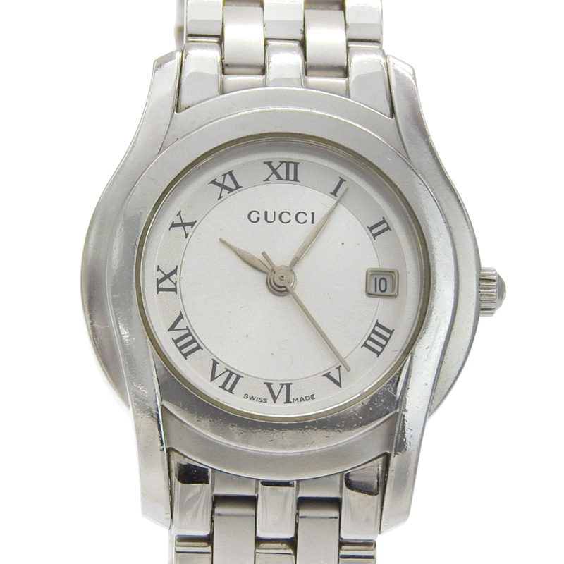 Gucci 5500L 女士不鏽鋼石英模擬腕錶，銀色錶盤-0