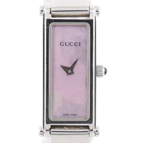 Gucci 1500L 不鏽鋼石英模擬腕錶，粉紅珍珠貝母錶盤 - 女士款