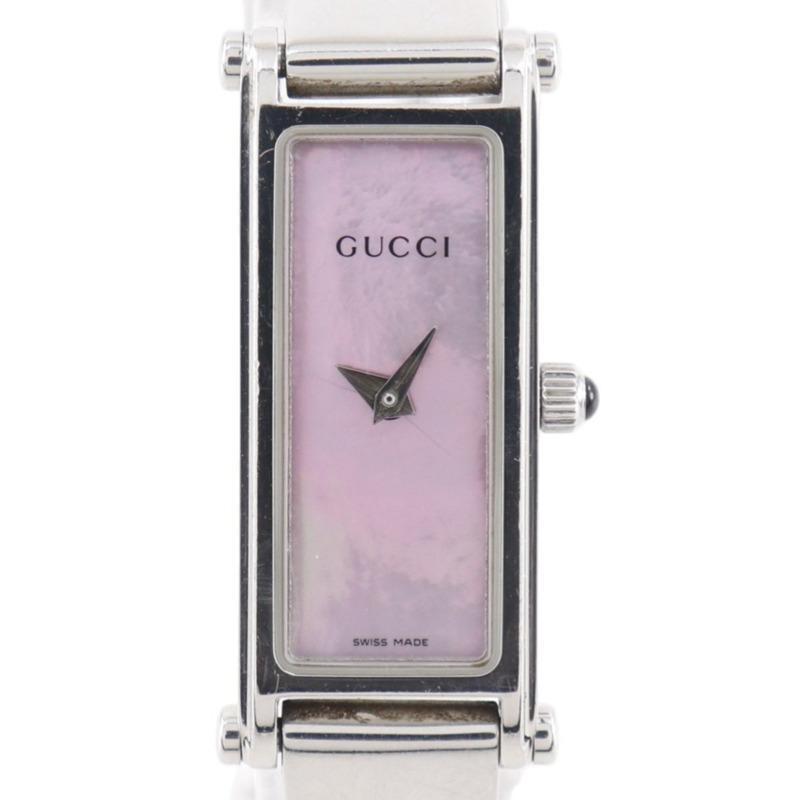 Gucci 1500L 不鏽鋼石英模擬腕錶，粉紅珍珠貝母錶盤 - 女士款-0