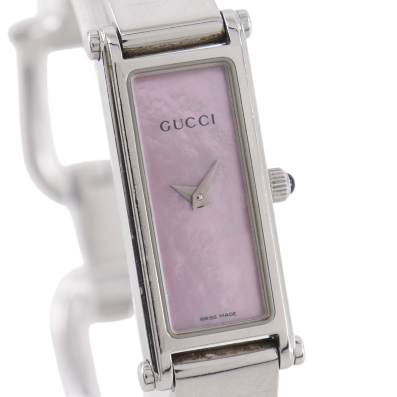 Gucci 1500L 不鏽鋼石英模擬腕錶，粉紅珍珠貝母錶盤 - 女士款-2