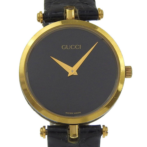 Gucci Sherry系列男士腕錶，鍍金，石英機芯，指針式，黑色錶盤