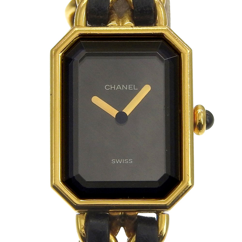 香奈兒 Premiere S 女士腕錶 H0001 鍍金 x 黑色皮革錶帶 石英模擬錶盤-0