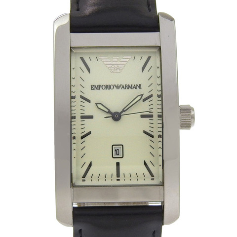Emporio Armani AR-0101 男士不鏽鋼 x 皮革石英模擬腕錶，白色錶盤