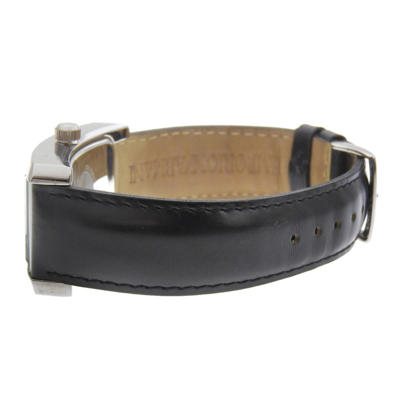 Emporio Armani AR-0101 男士不鏽鋼 x 皮革石英模擬腕錶，白色錶盤-3