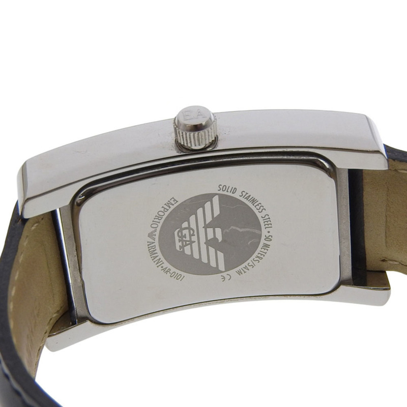 Emporio Armani AR-0101 男士不鏽鋼 x 皮革石英模擬腕錶，白色錶盤-5