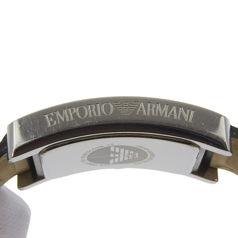 Emporio Armani AR-0101 男士不鏽鋼 x 皮革石英模擬腕錶，白色錶盤-7
