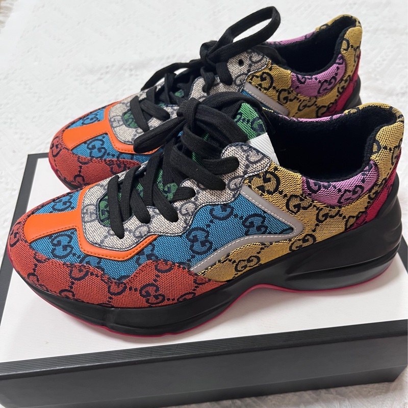 閒置未使用 古馳/Gucci  Rhyton 帆布老爹鞋 女款 38.5 🈚附件-0