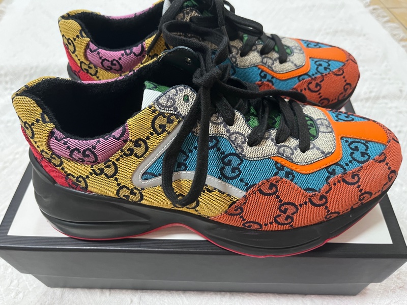 閒置未使用 古馳/Gucci  Rhyton 帆布老爹鞋 女款 38.5 🈚附件-4