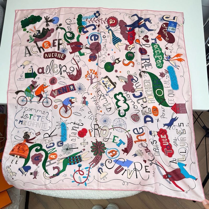 Hermes/愛馬仕 桑蠶絲絲巾 帶盒-7