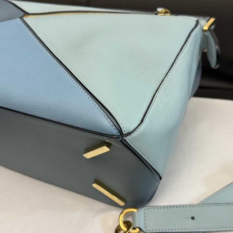 99新Loewe羅意威 藍色puzzle中號牛皮拼接幾何包手提單肩斜挎包 尺寸：29×19×12cm 。-8