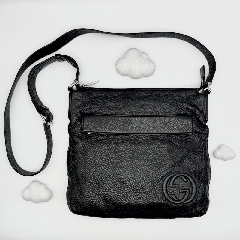 GUCCI 古馳 Soho 黑色荔枝紋牛皮斜背包｜郵差包-0
