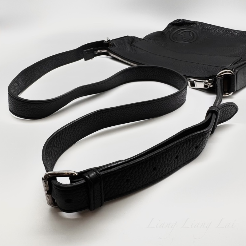 GUCCI 古馳 Soho 黑色荔枝紋牛皮斜背包｜郵差包-20