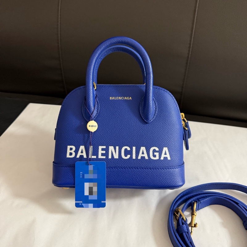 99新巴黎世家/Balenciaga 藍色牛皮 保齡球手提單肩斜挎包  尺寸17 x8 x15 cm-1