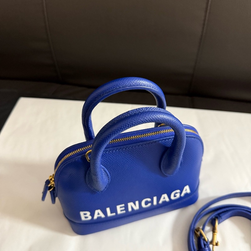99新巴黎世家/Balenciaga 藍色牛皮 保齡球手提單肩斜挎包  尺寸17 x8 x15 cm-5