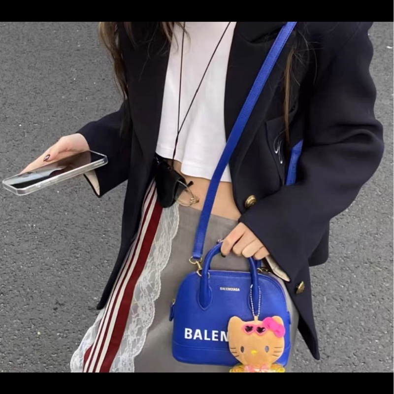 99新巴黎世家/Balenciaga 藍色牛皮 保齡球手提單肩斜挎包  尺寸17 x8 x15 cm-8