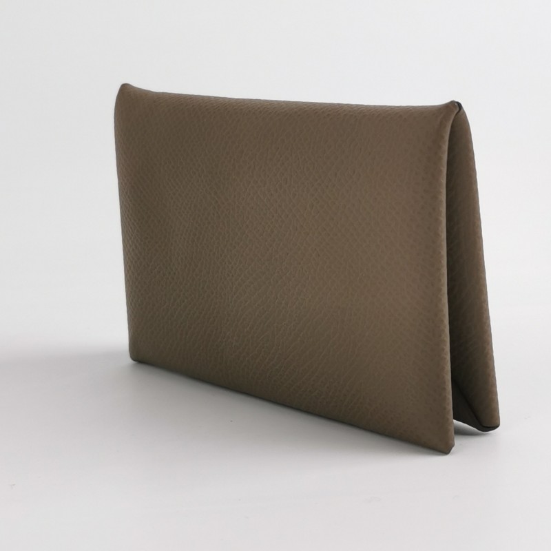 HERMES Calvi摺疊卡包  ep皮 銀扣 大象灰-1