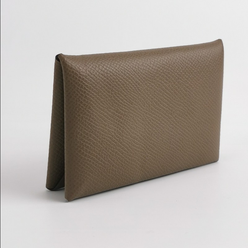 HERMES Calvi摺疊卡包  ep皮 銀扣 大象灰-2