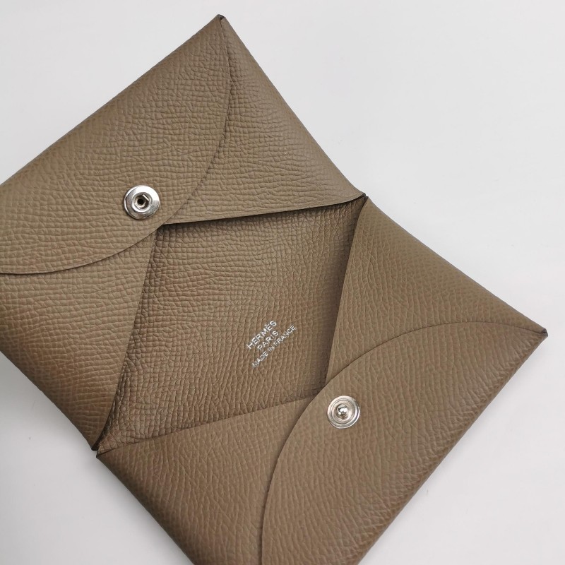 HERMES Calvi摺疊卡包  ep皮 銀扣 大象灰-5