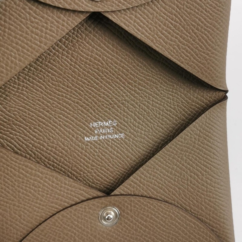 HERMES Calvi摺疊卡包  ep皮 銀扣 大象灰-6