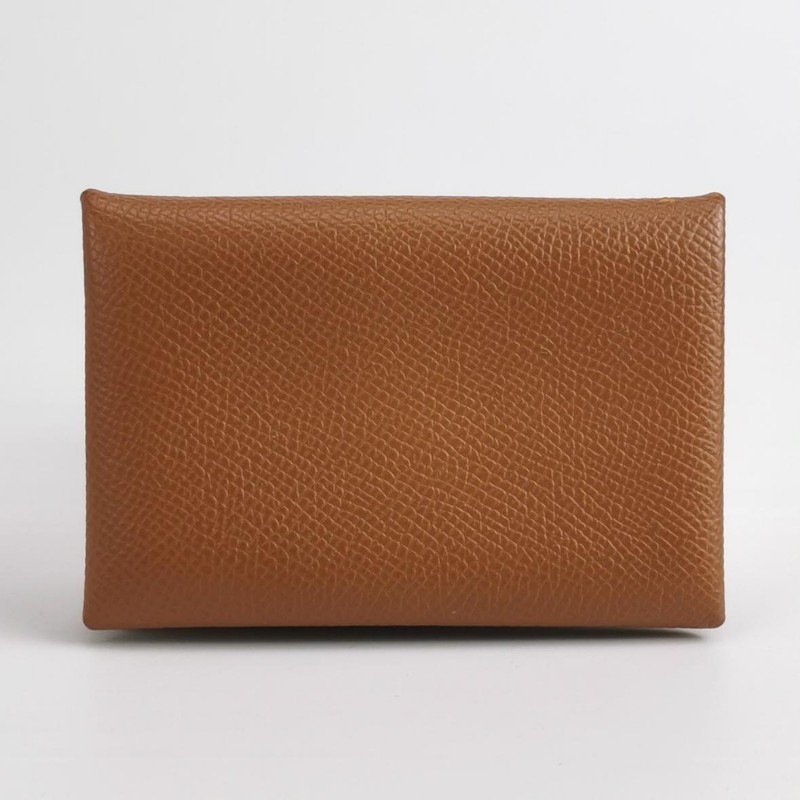 Hermes Calvi摺疊卡包Epsom銀扣37金棕U刻-3