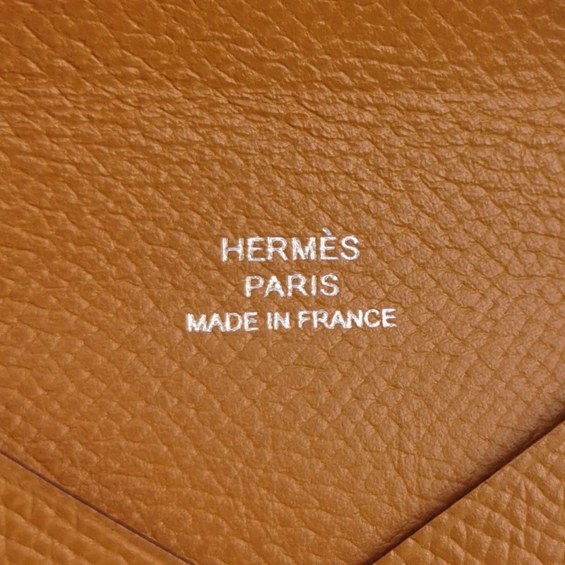Hermes Calvi摺疊卡包Epsom銀扣37金棕U刻-6
