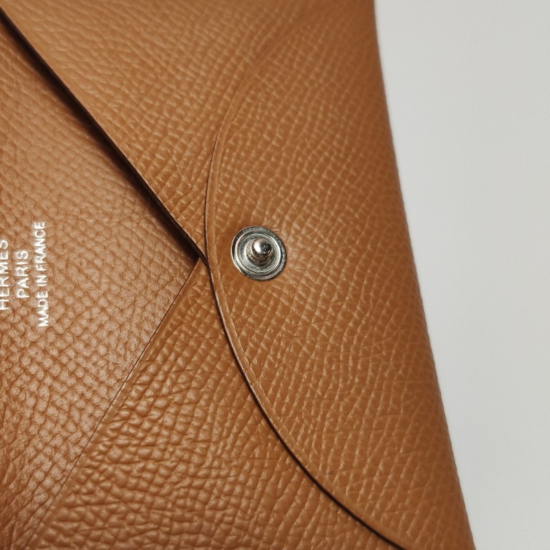 Hermes Calvi摺疊卡包Epsom銀扣37金棕U刻-8