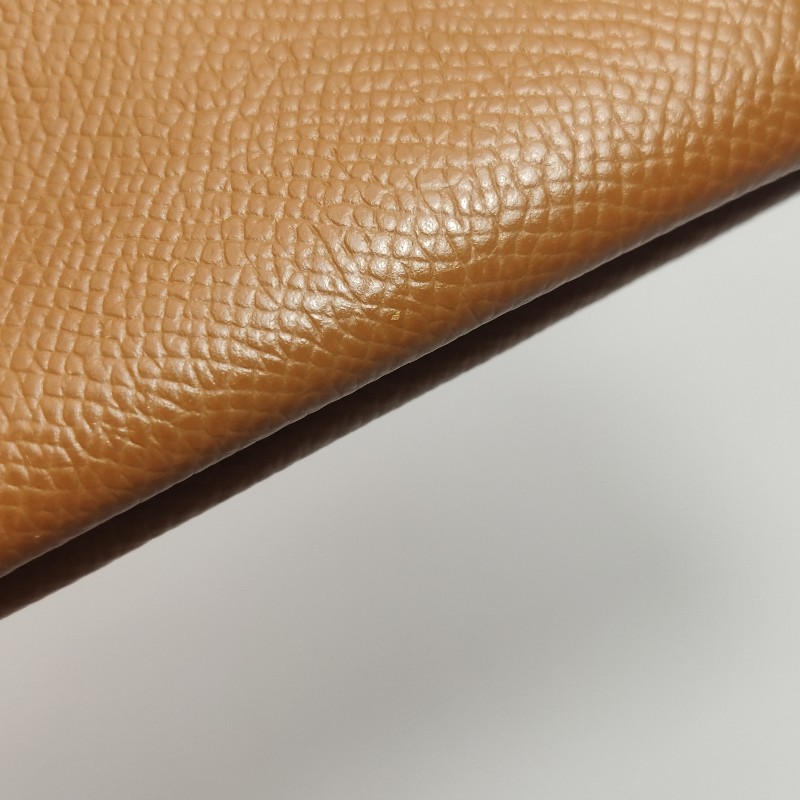 Hermes Calvi摺疊卡包Epsom銀扣37金棕U刻-11