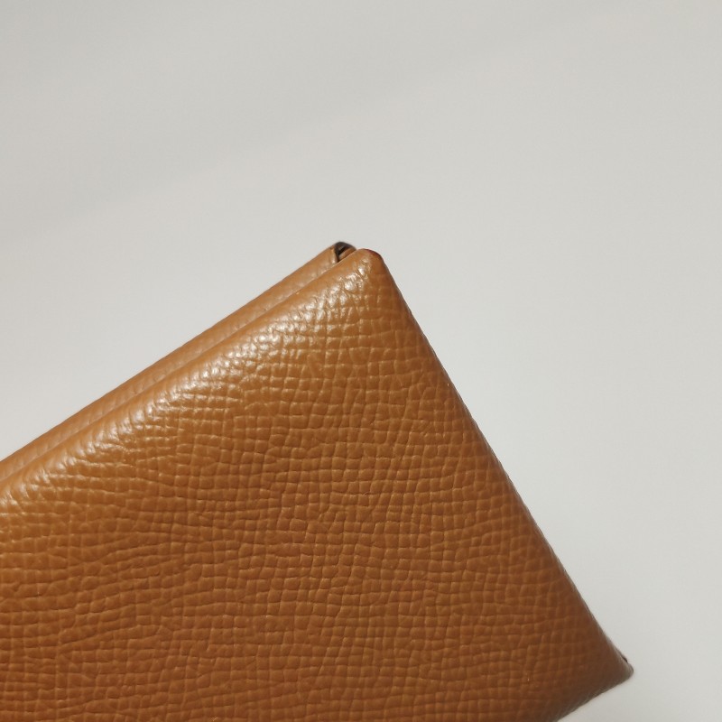 Hermes Calvi摺疊卡包Epsom銀扣37金棕U刻-12