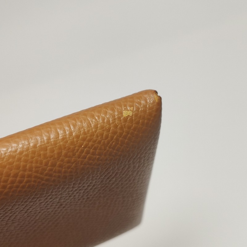 Hermes Calvi摺疊卡包Epsom銀扣37金棕U刻-14