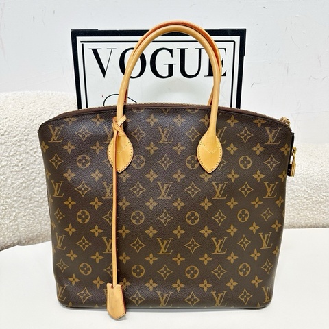 LV/路易威登  老花Lockit手提包 經典款 棕色牛皮手柄 金色五金