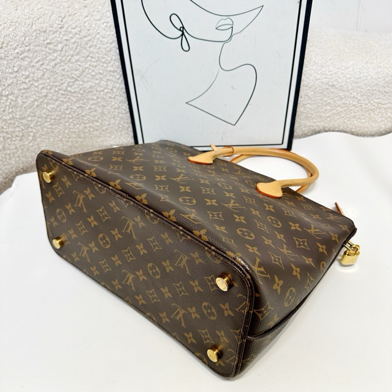 LV/路易威登  老花Lockit手提包 經典款 棕色牛皮手柄 金色五金-4